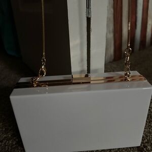 Elegant White Box Clutch with Gold Chain
